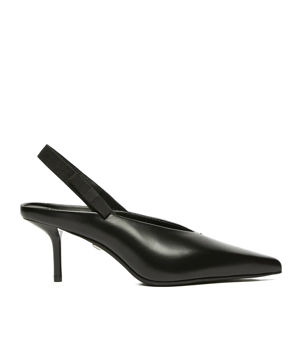 Leather Slingback Mules With Bow