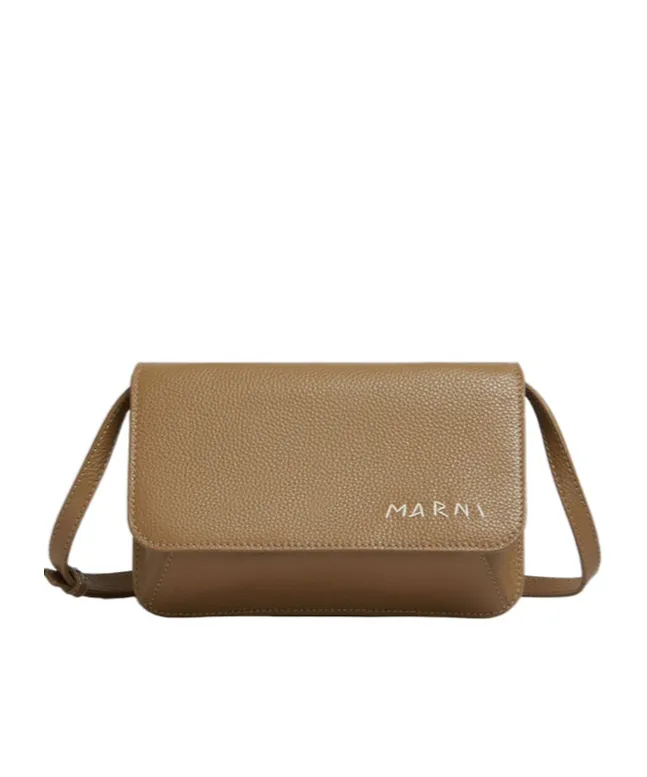 Brown Leather Shoulder Bag With Marni Mending