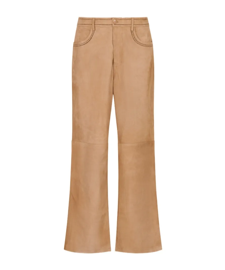Brown Suede Trousers With Cut-Out Detailing
