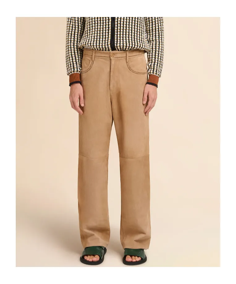 Brown Suede Trousers With Cut-Out Detailing