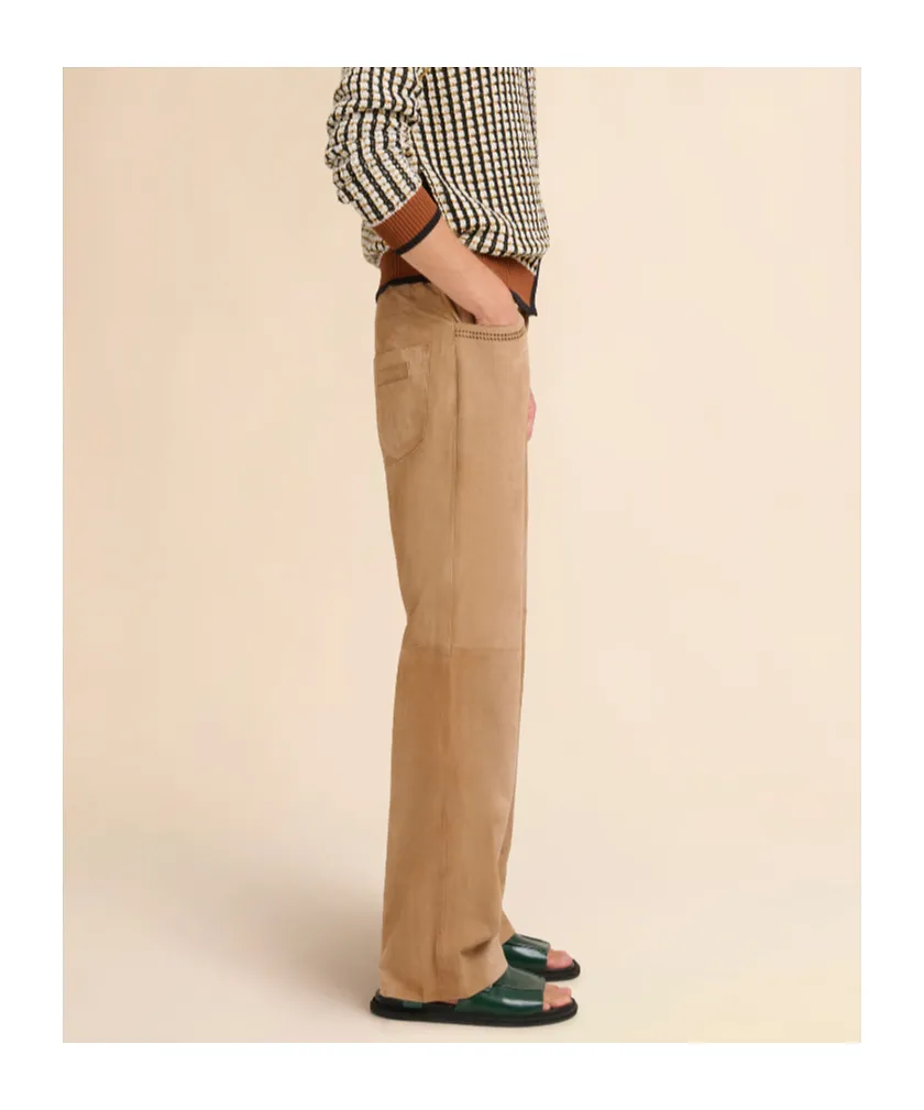 Brown Suede Trousers With Cut-Out Detailing