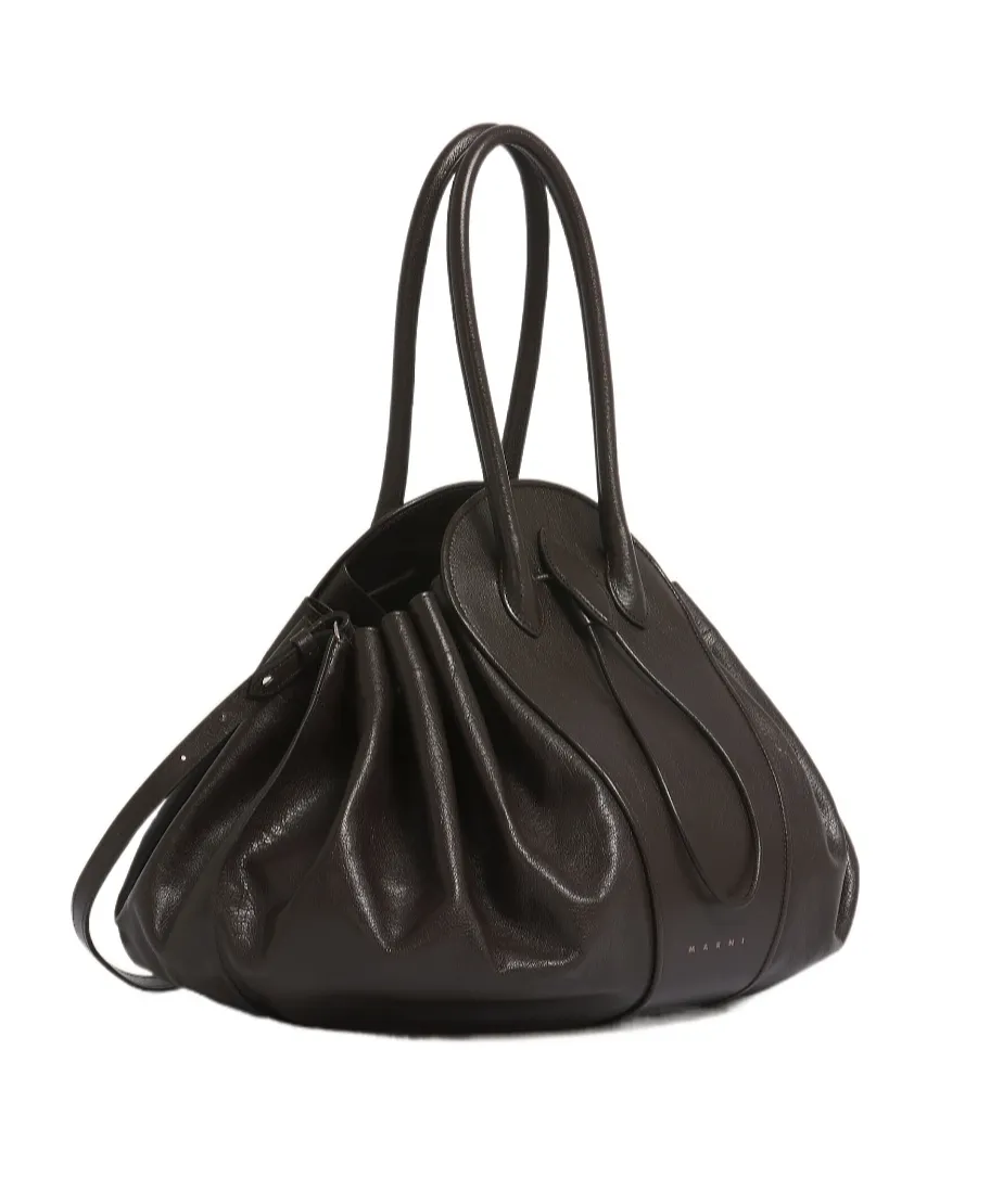 Brown Leather Tulipea Large Handbag