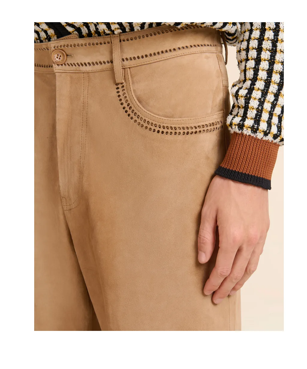 Brown Suede Trousers With Cut-Out Detailing