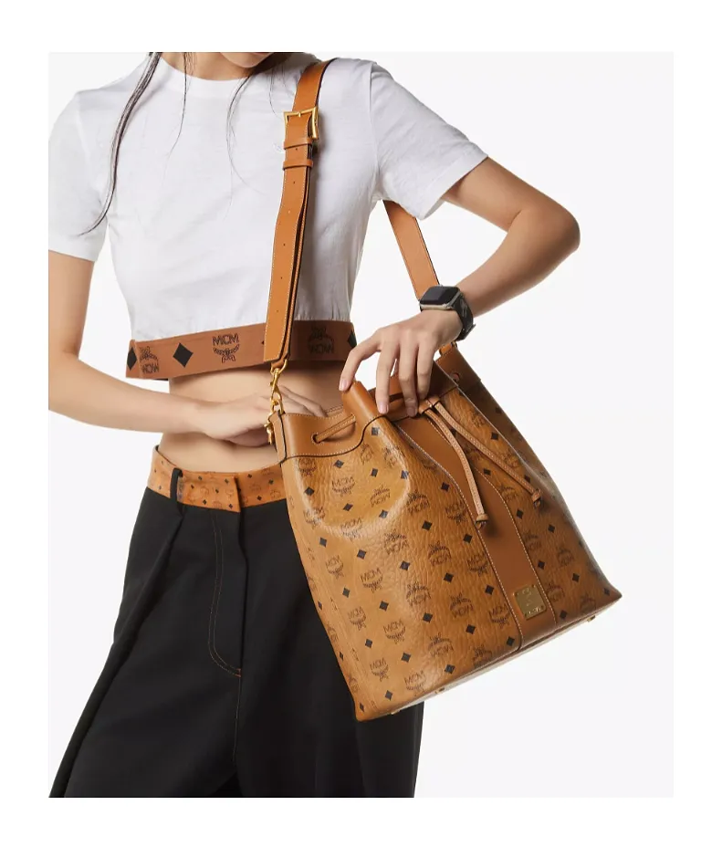 Mcm Monogram Drawstring Bucket Bag