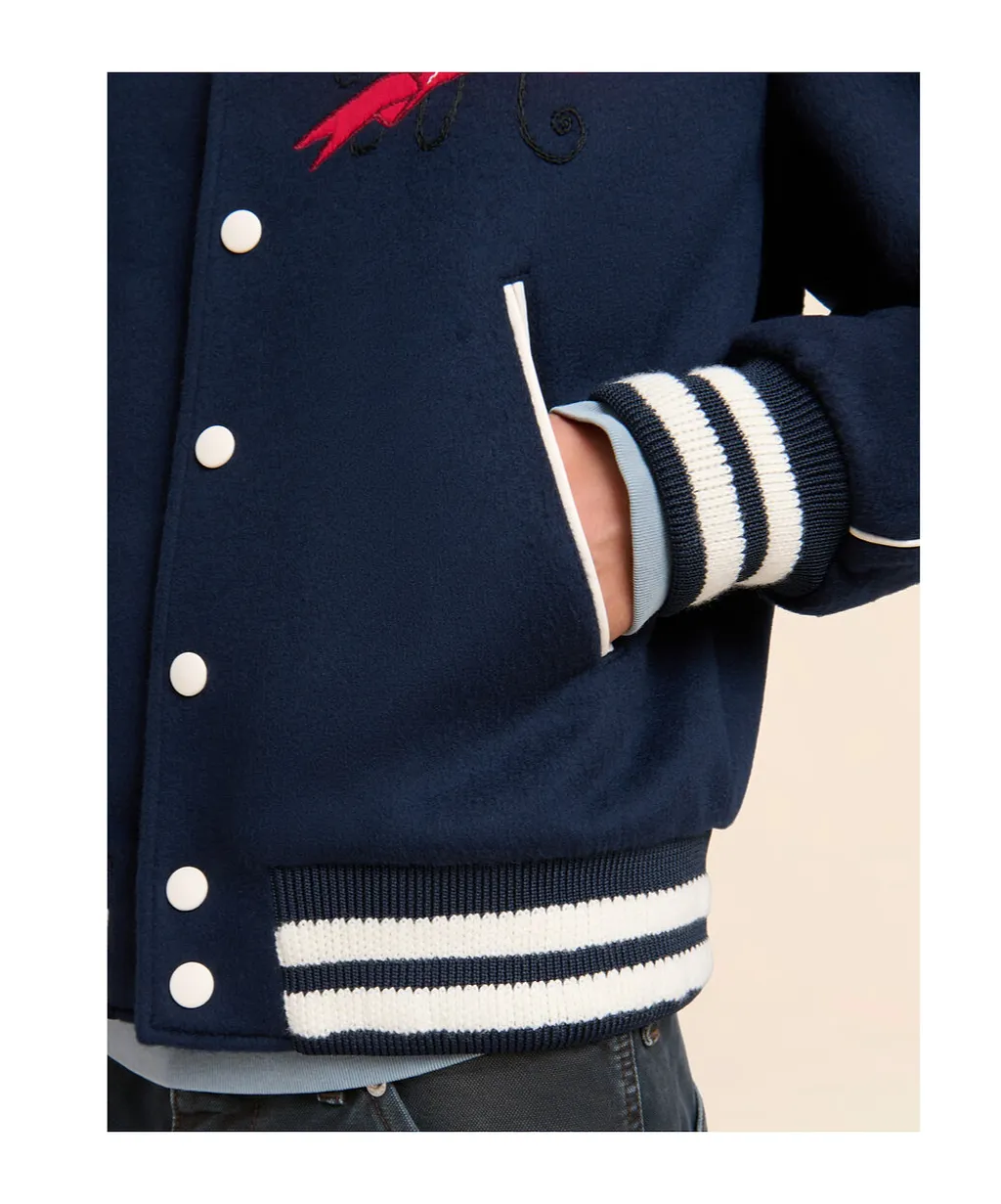 Deep Blue Felt Bomber Jacket With Embroidered Marni Flag Patch