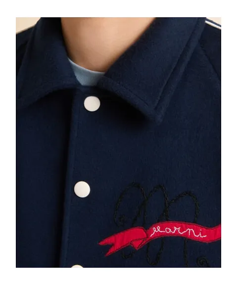 Deep Blue Felt Bomber Jacket With Embroidered Marni Flag Patch
