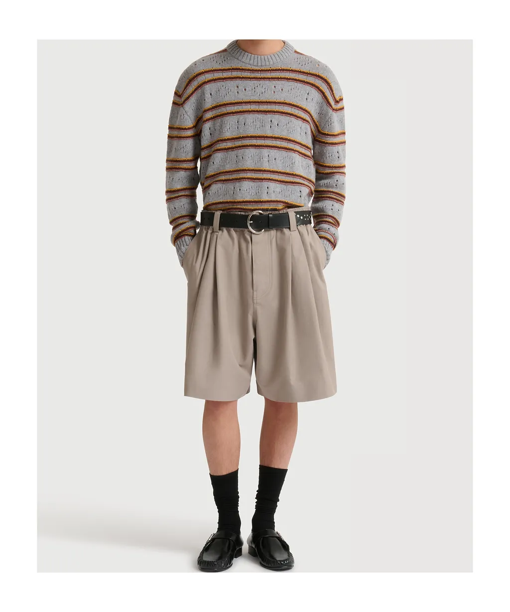 Gray Canvas Shorts With Pleats