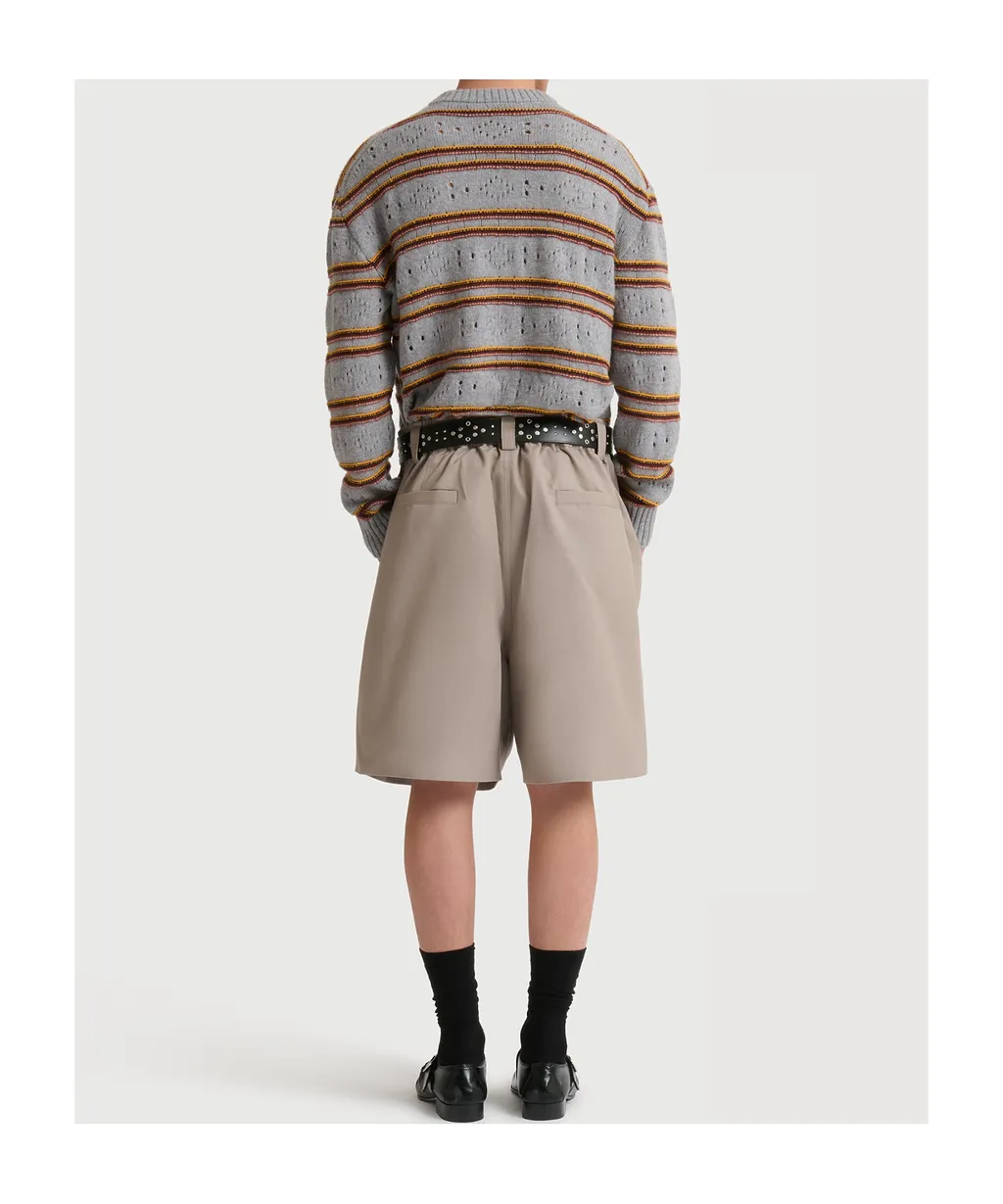 Gray Canvas Shorts With Pleats