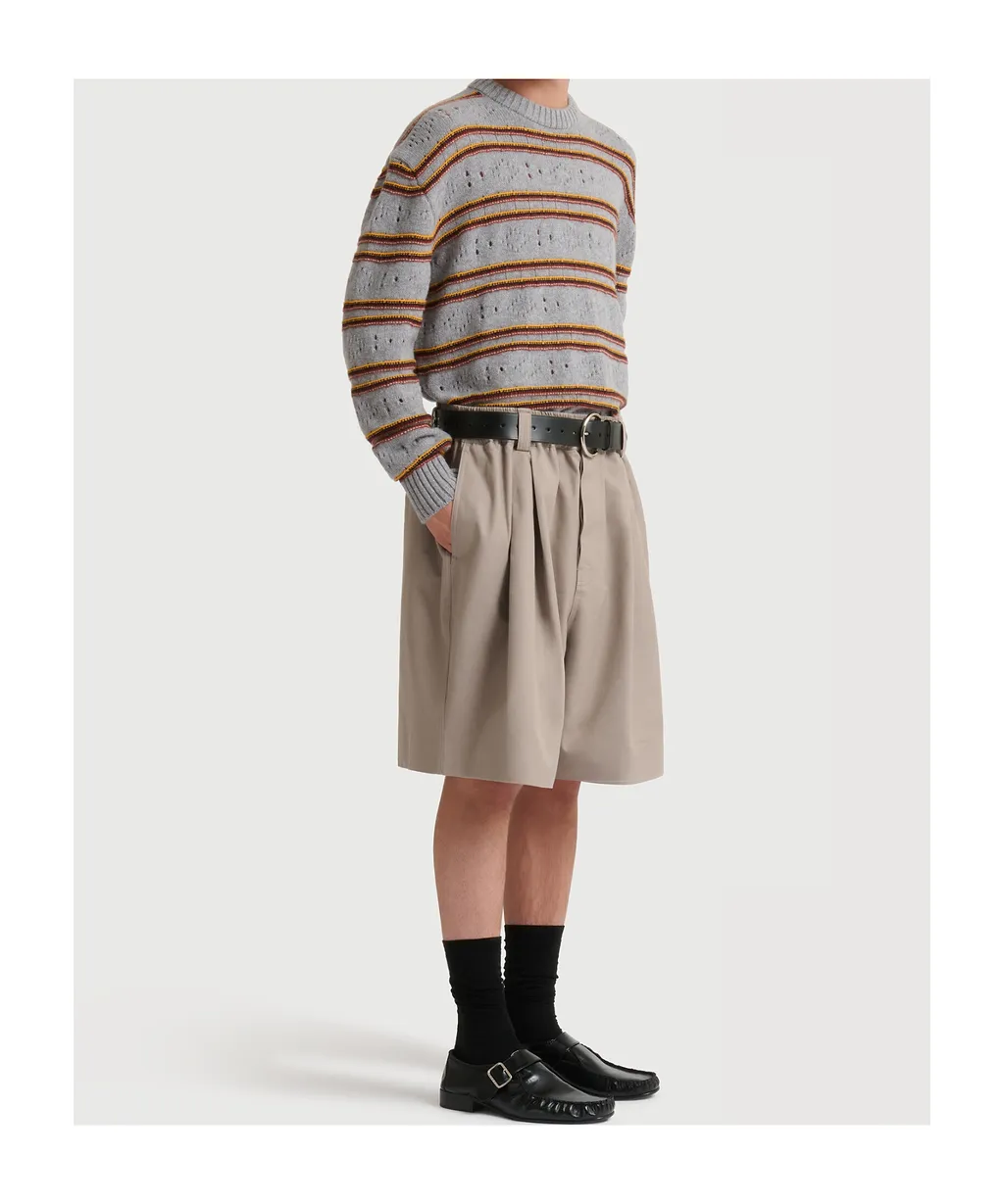 Gray Canvas Shorts With Pleats