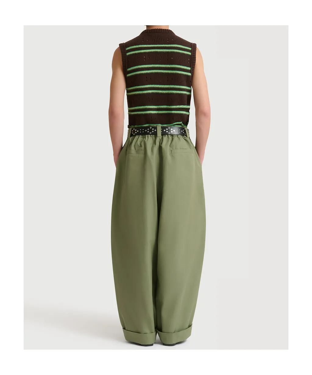 Green Canvas Trousers With Pleats