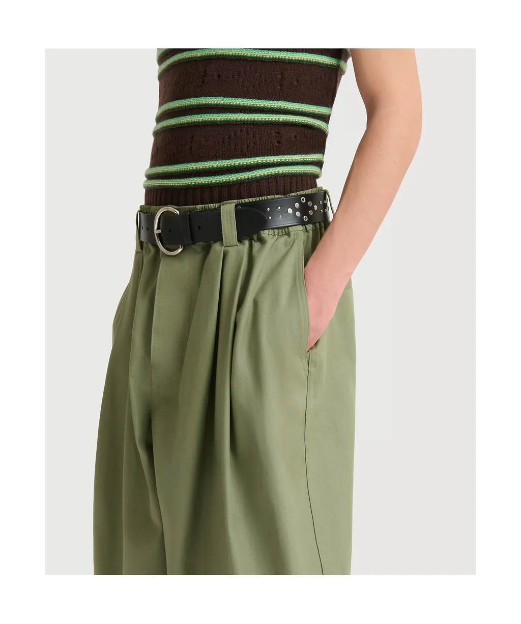 Green Canvas Trousers With Pleats