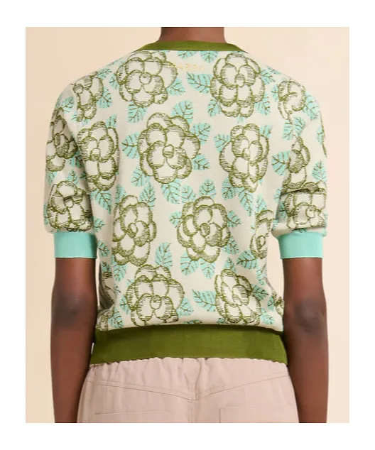 Green Cotton-Viscose Cardigan With Banjo Pattern