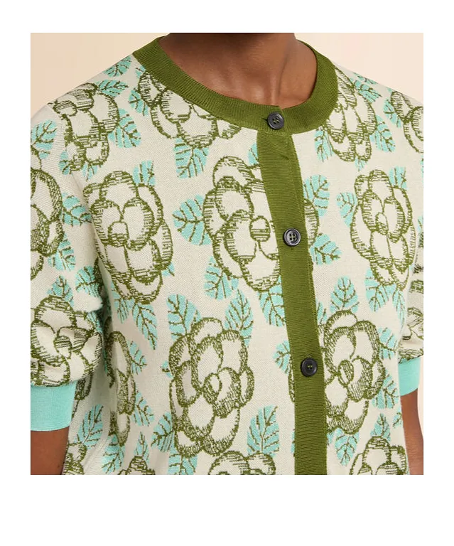 Green Cotton-Viscose Cardigan With Banjo Pattern