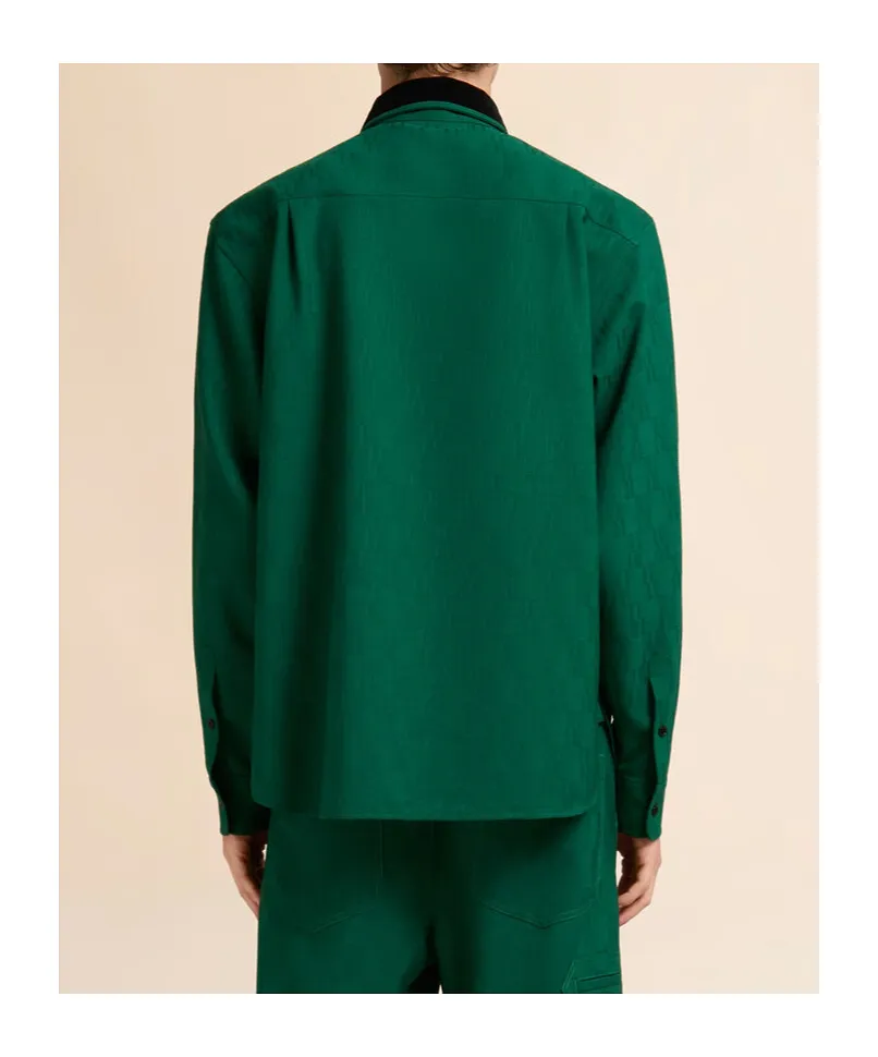 Green Jacquard Wool Shirt With Geometric Motif