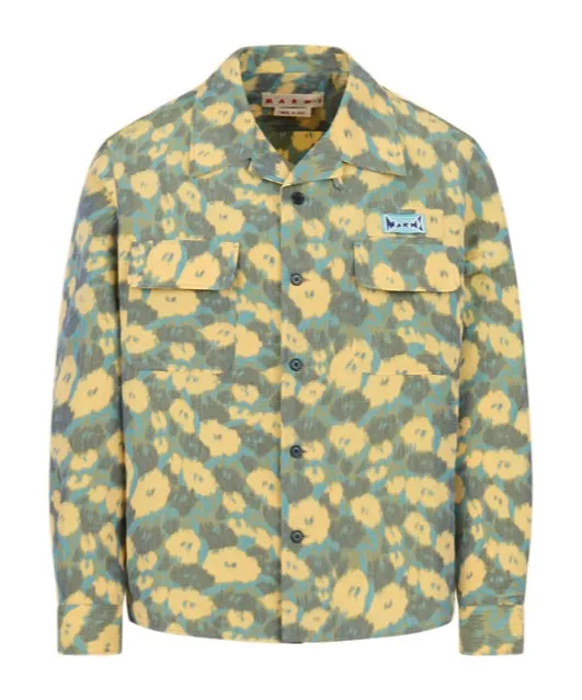 Green Linen Blend Shirt With Floral Print