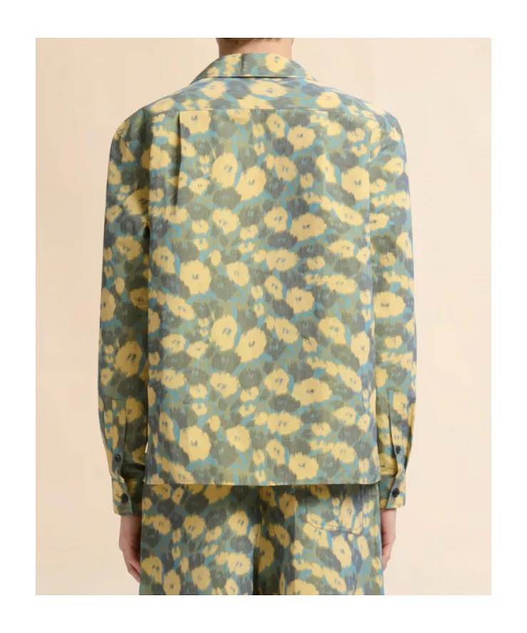 Green Linen Blend Shirt With Floral Print