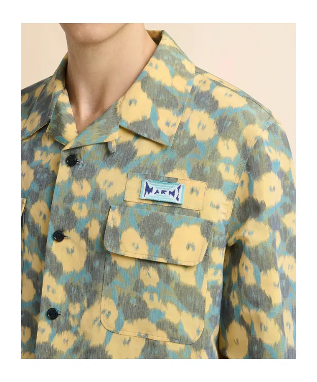 Green Linen Blend Shirt With Floral Print