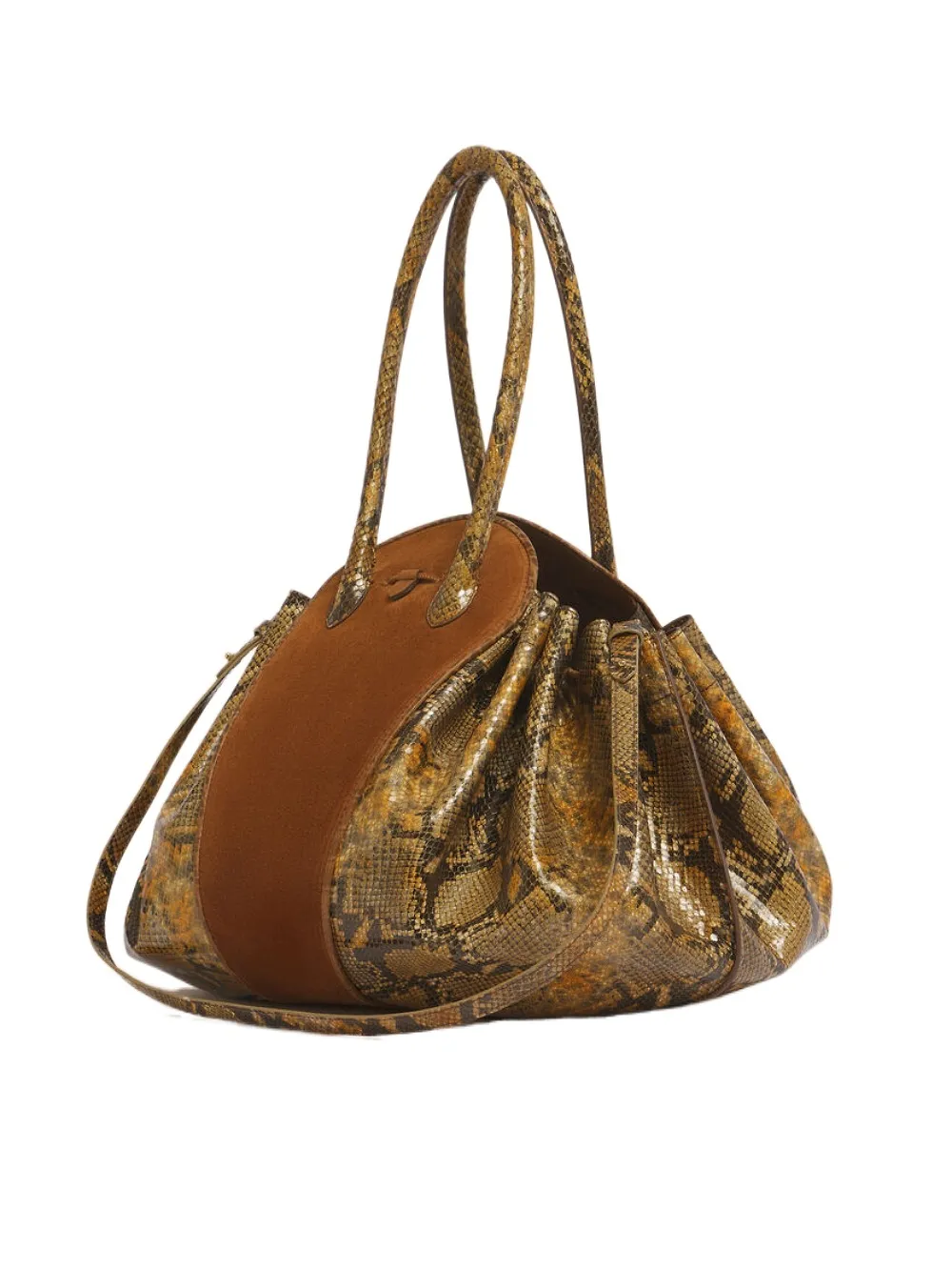 Brown Suede And Python-Print Leather Tulipea Large Handbag