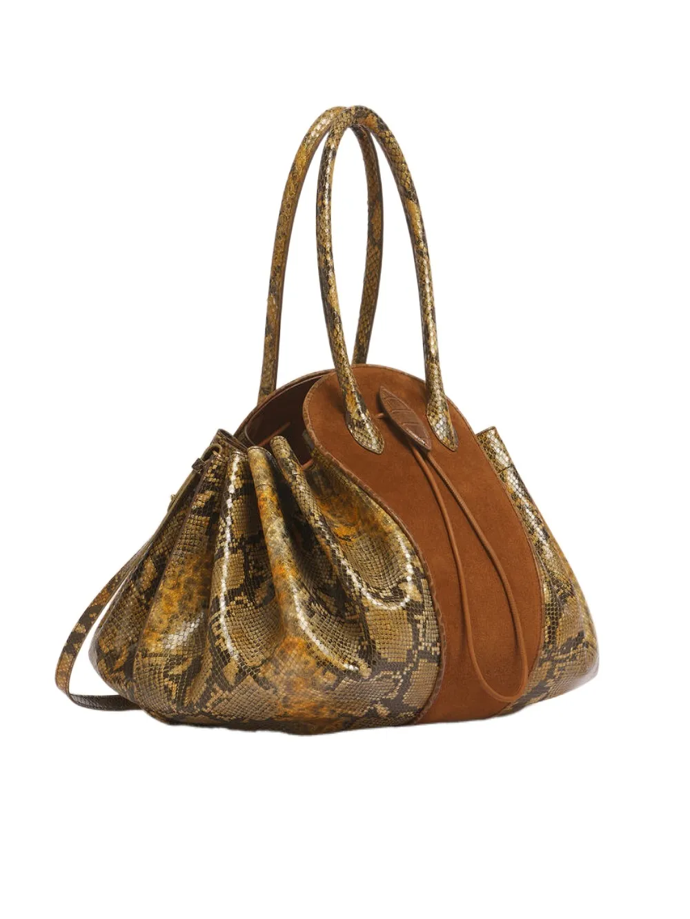 Brown Suede And Python-Print Leather Tulipea Large Handbag