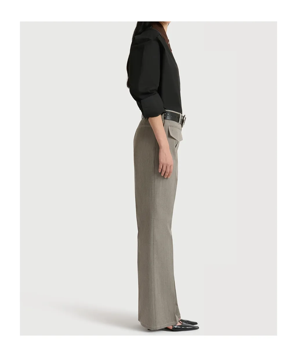 Grey Wool Trousers With Pocket