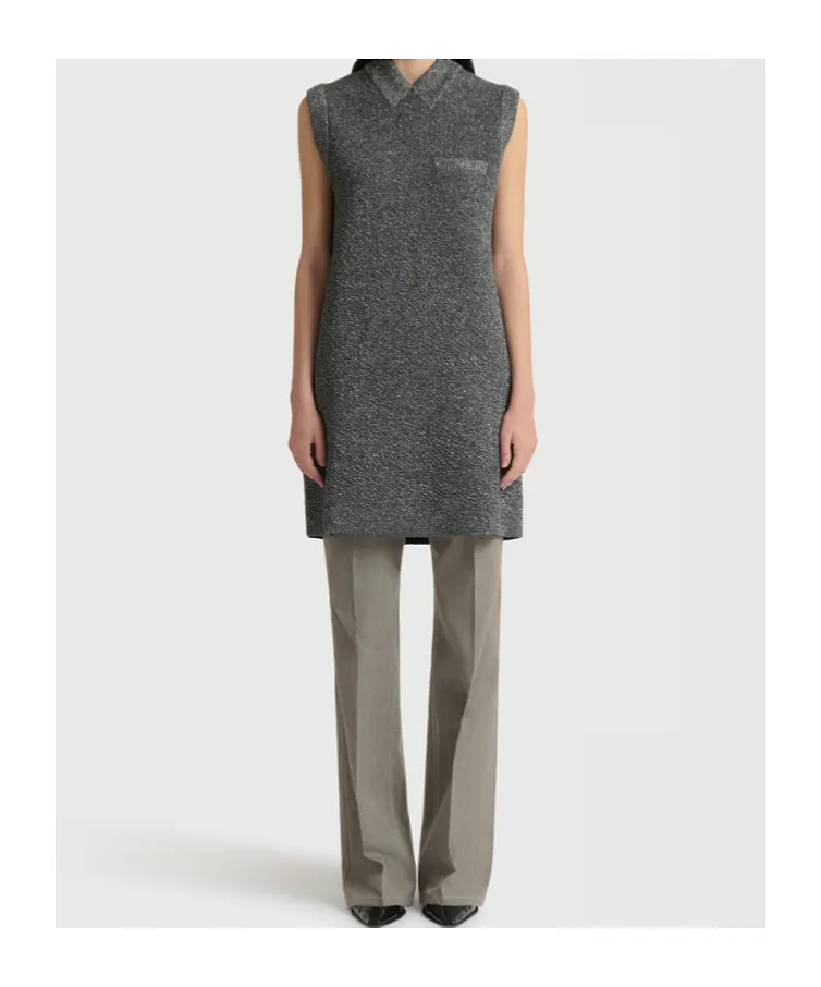 Grey Wool Mini Dress With Lurex Detailing