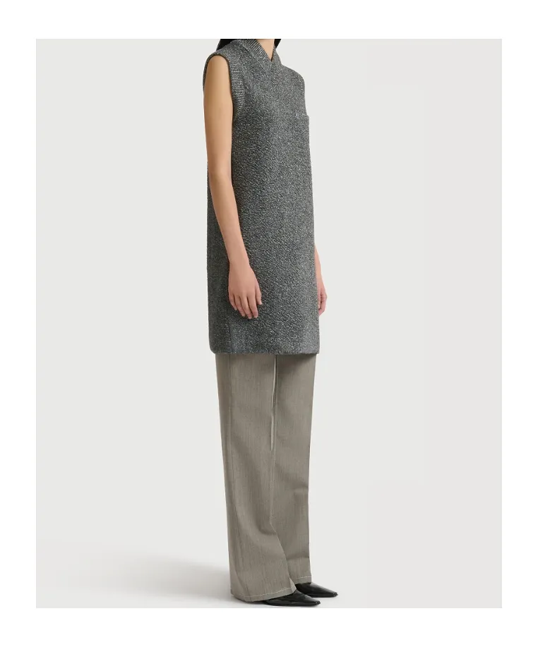 Grey Wool Mini Dress With Lurex Detailing