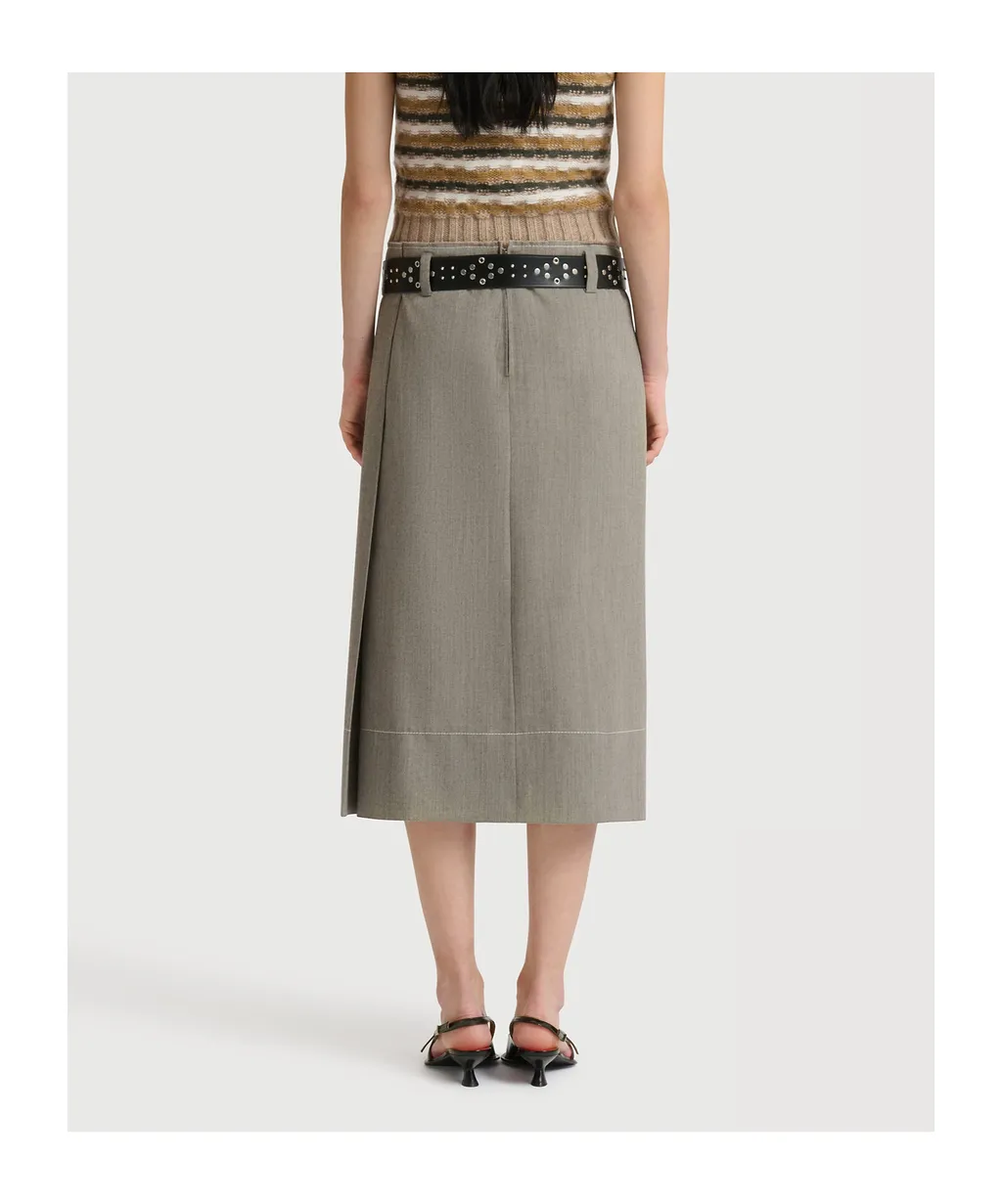 Grey Wool Midi Skirt With Pocket