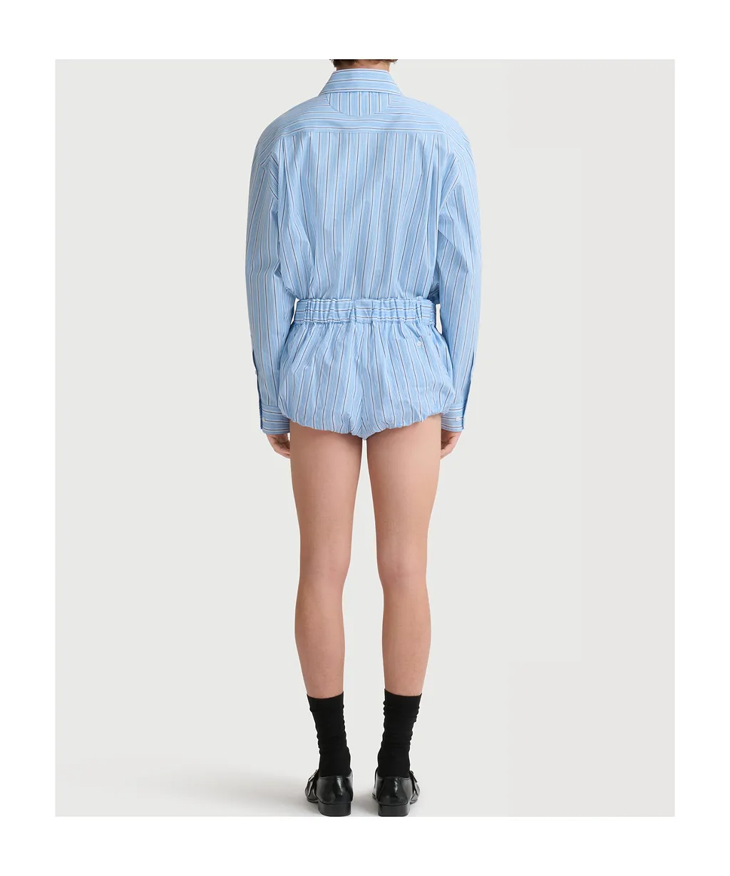 Light Blue Striped Poplin Shirt With Bib Insert