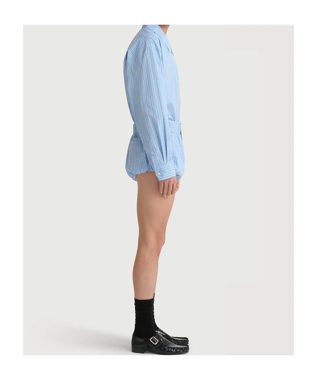 Light Blue Striped Poplin Shirt With Bib Insert
