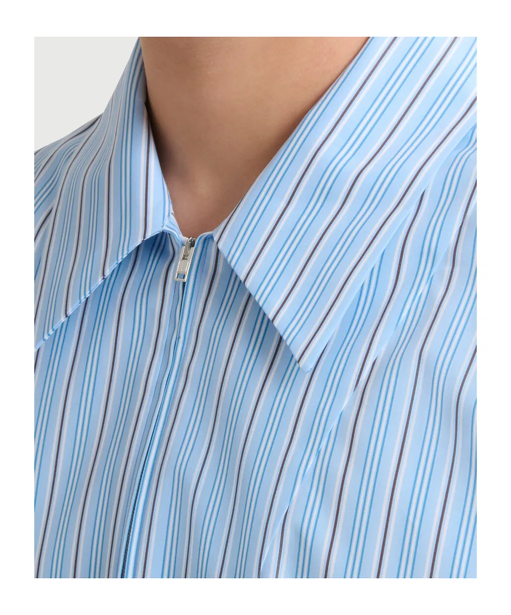 Light Blue Striped Poplin Shirt With Bib Insert
