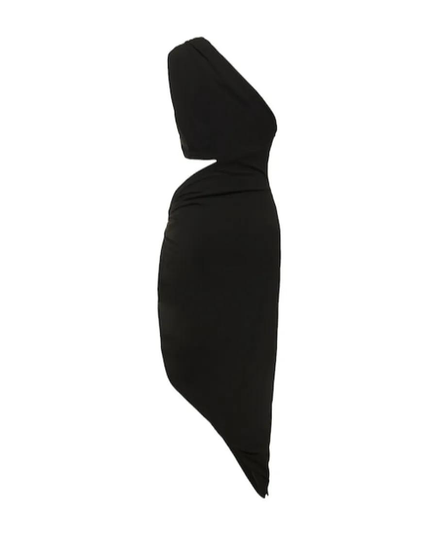 Plain Jersey Elastic Hollow Mid-Length Dress