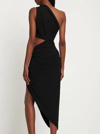 Plain Jersey Elastic Hollow Mid-Length Dress