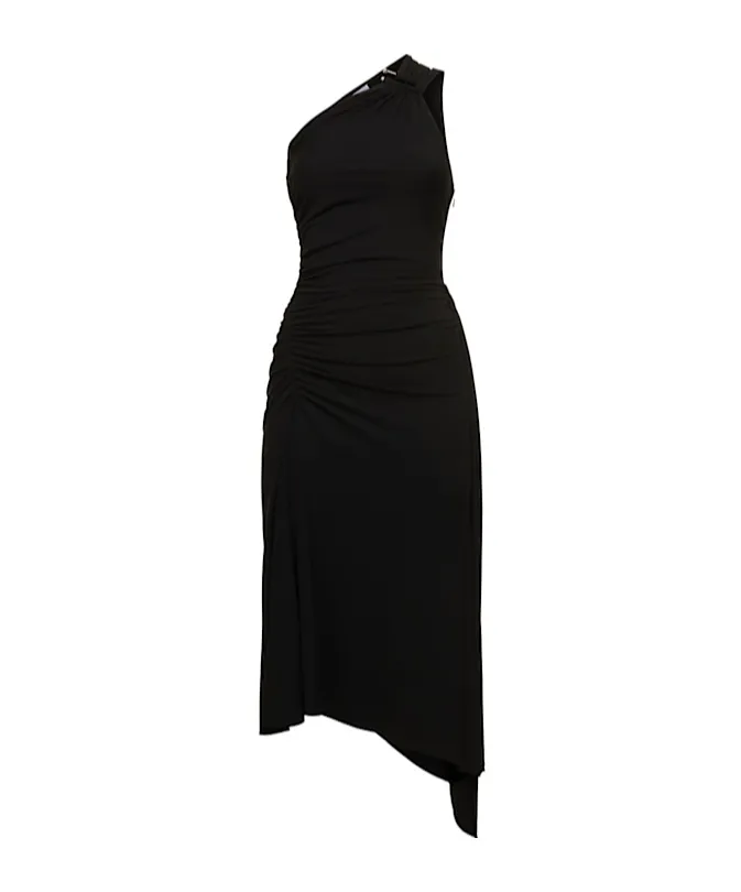 Pleated Jersey Shoulder Dress