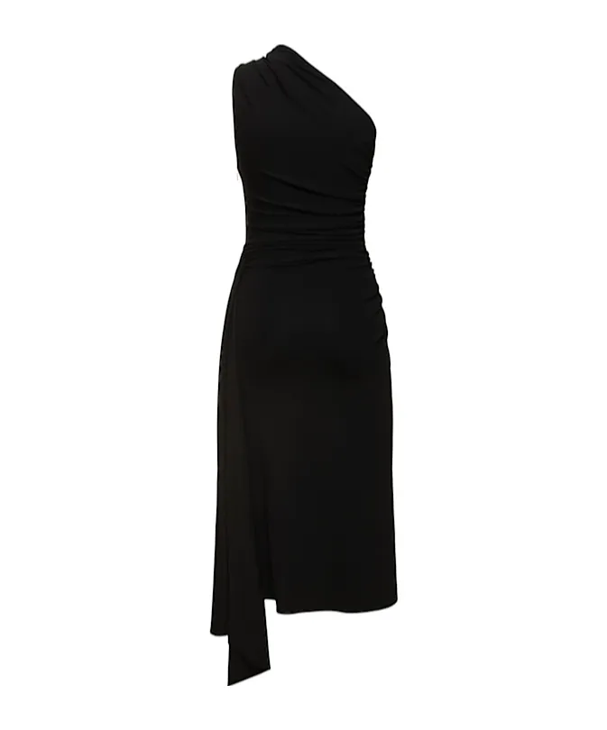 Pleated Jersey Shoulder Dress