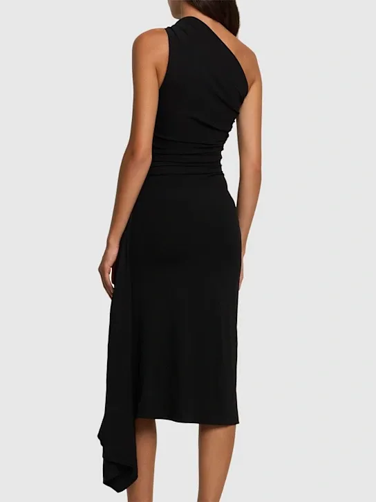 Pleated Jersey Shoulder Dress