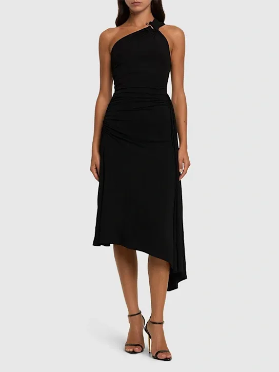 Pleated Jersey Shoulder Dress