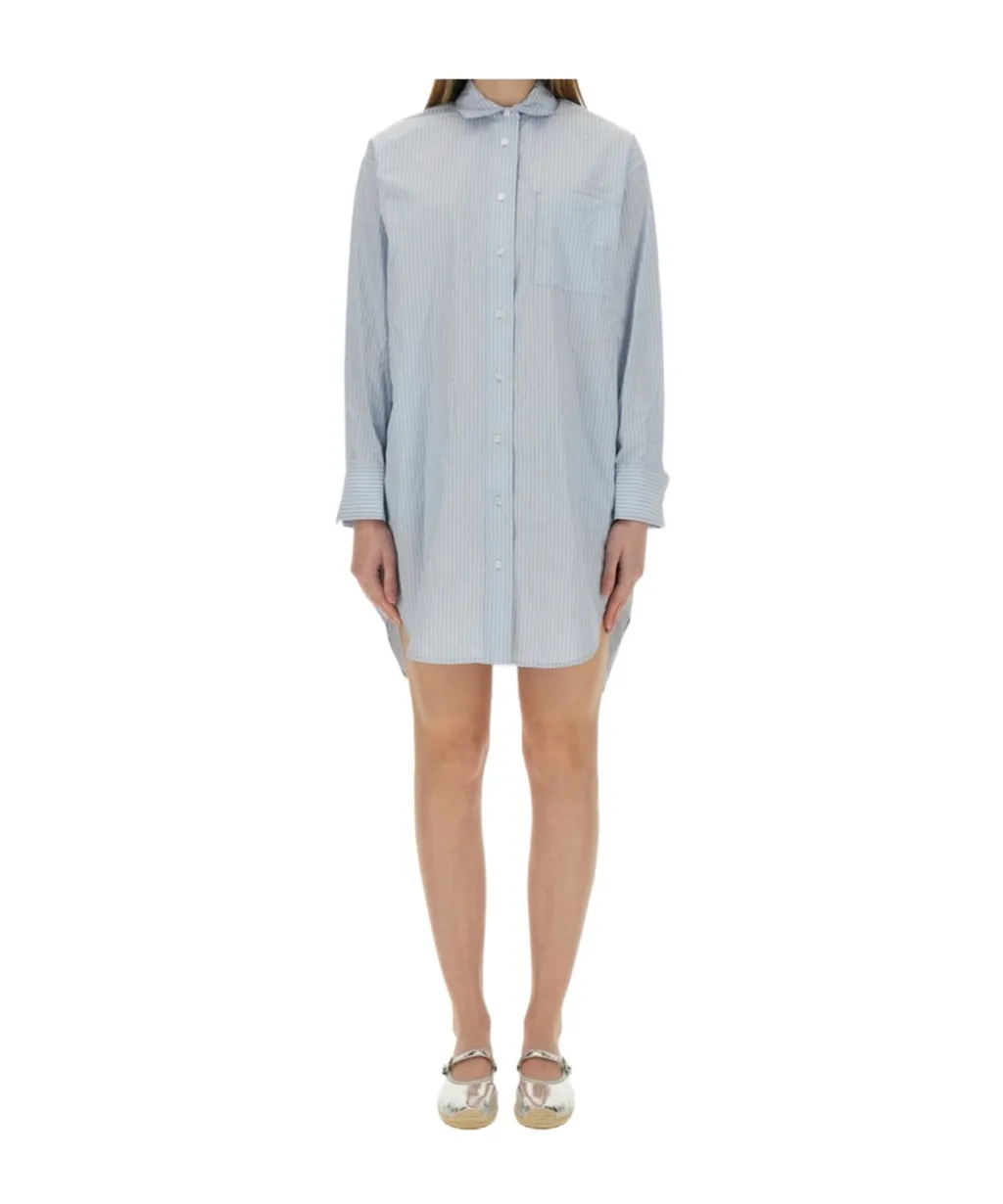 Pinstripe Button-Up Shirt Dress