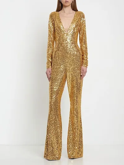 Sequined V-Neck Jumpsuit