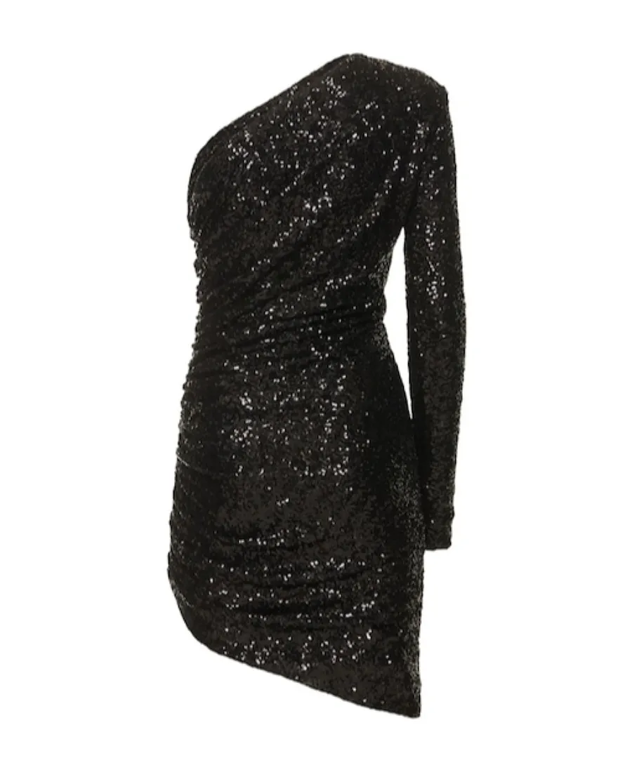 Sequined Jersey Single-Sleeve Mini Dress