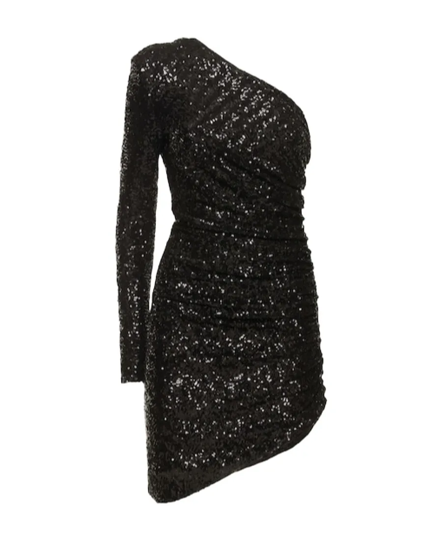 Sequined Jersey Single-Sleeve Mini Dress