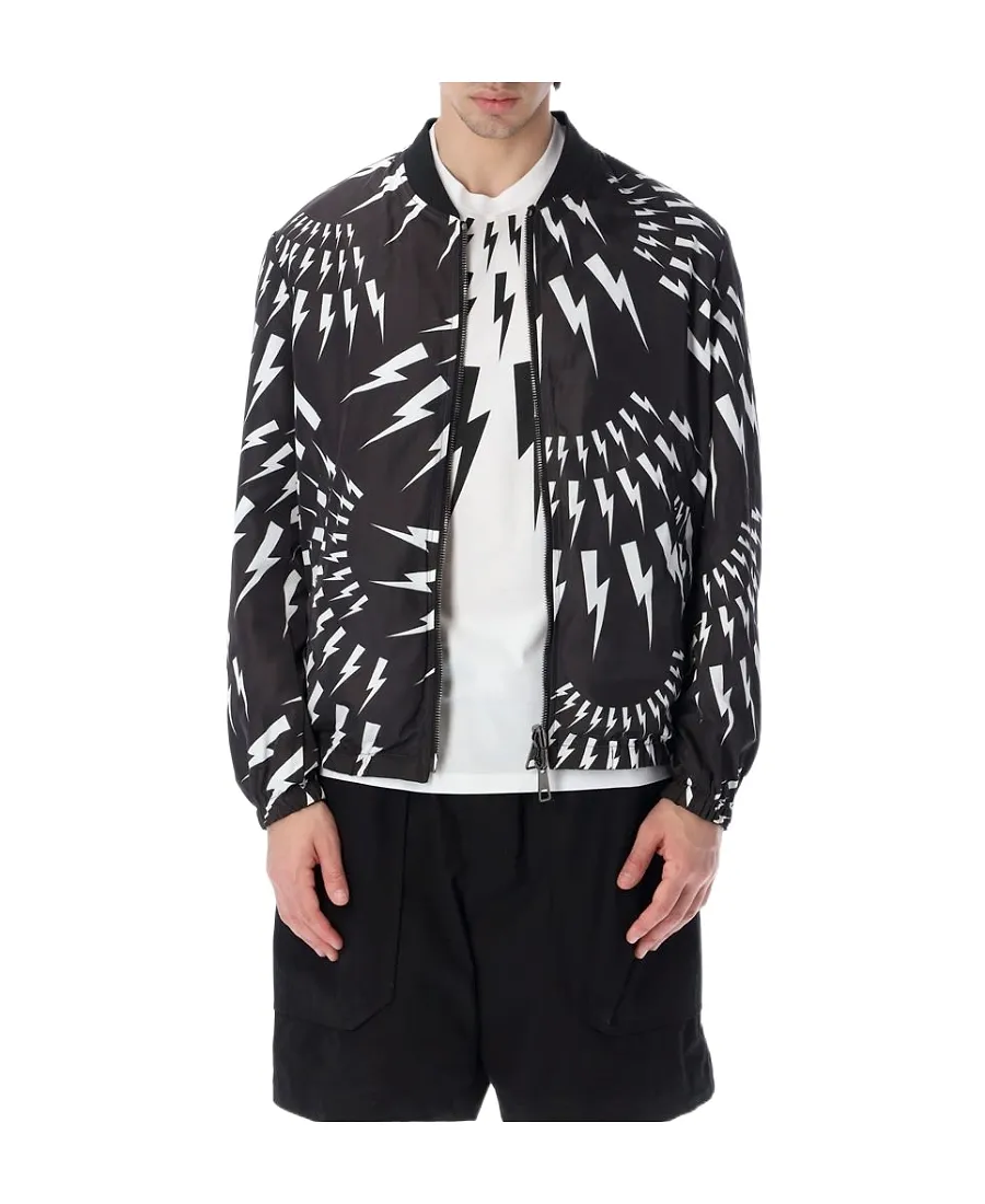 Thunderbolt-Print Bomber Jacket
