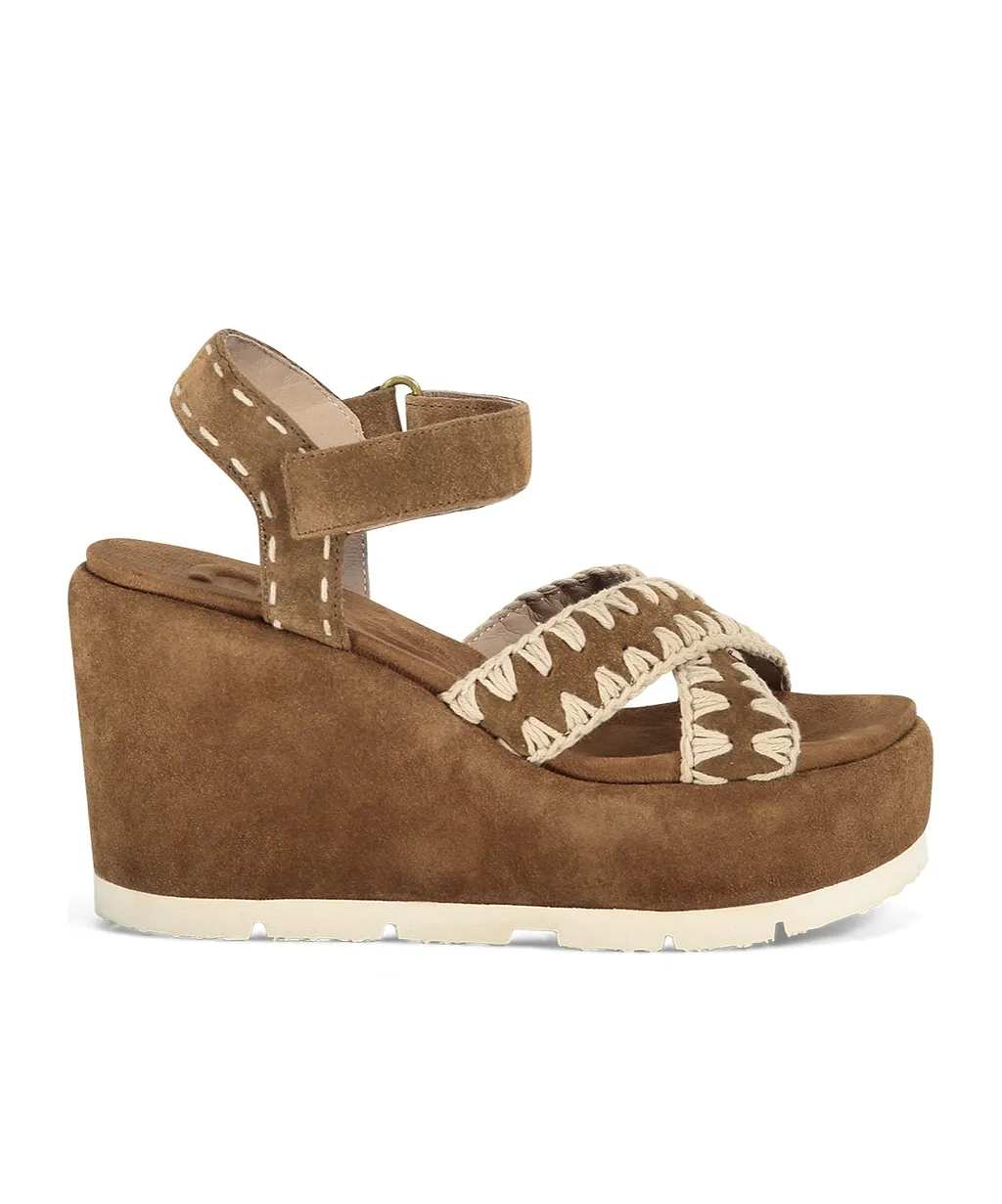 Mou Criss Cross Stitched Wedge Sandals