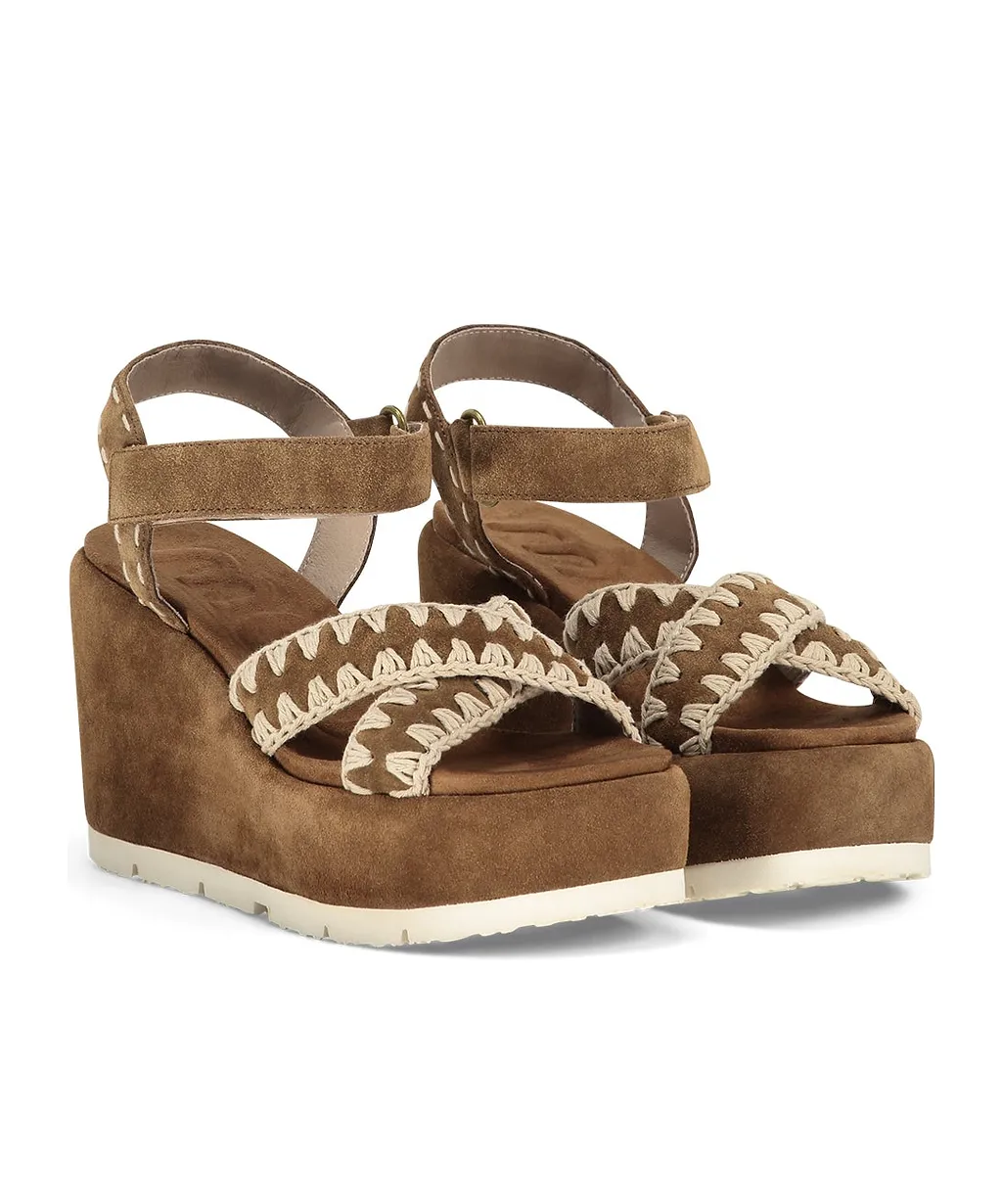 Mou Criss Cross Stitched Wedge Sandals