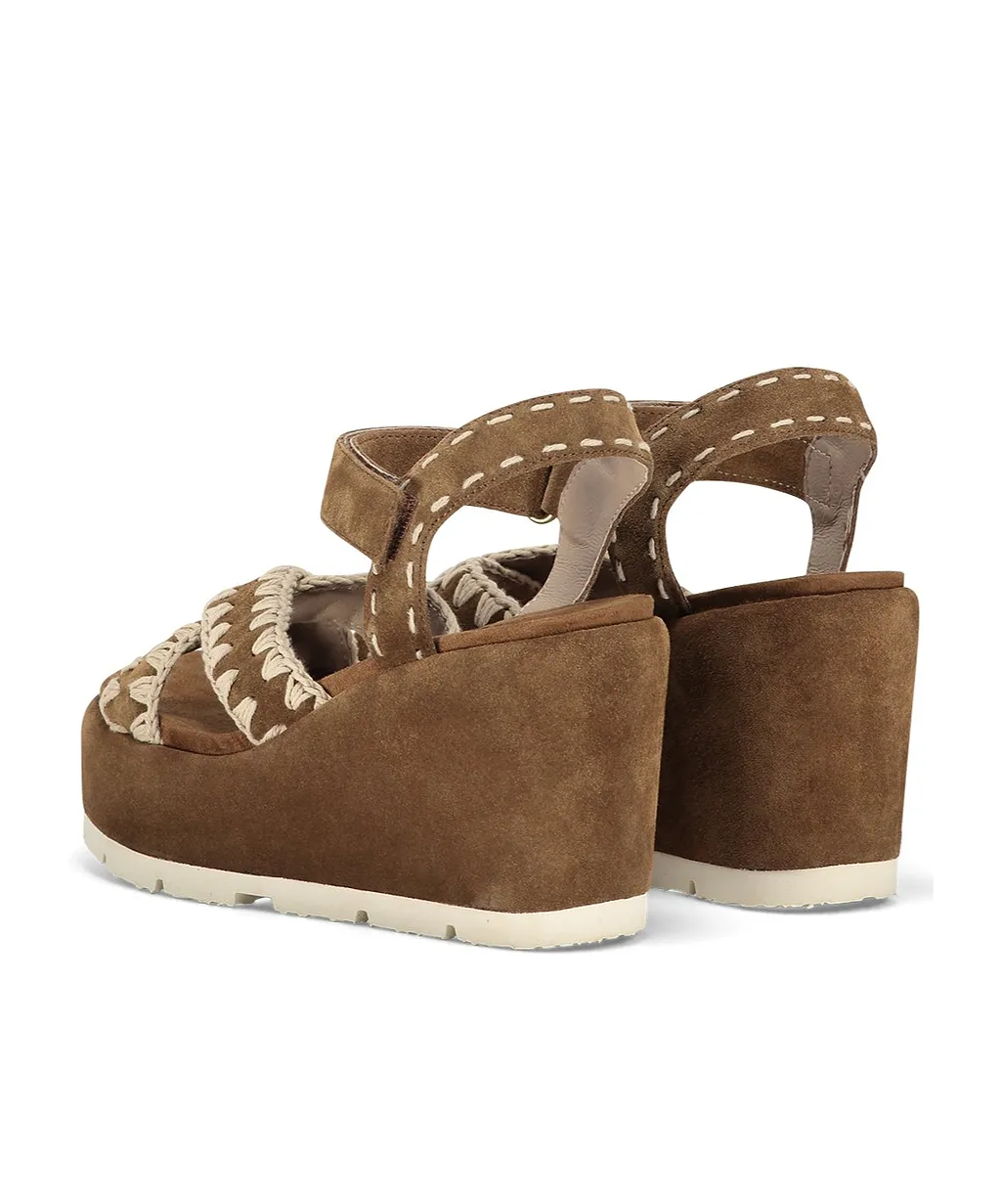 Mou Criss Cross Stitched Wedge Sandals