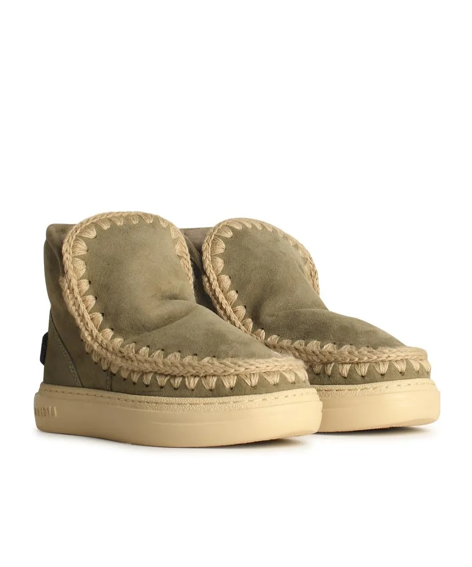 Mou Eskimo Whipstitch-Trim Round-Toe Ankle Boots