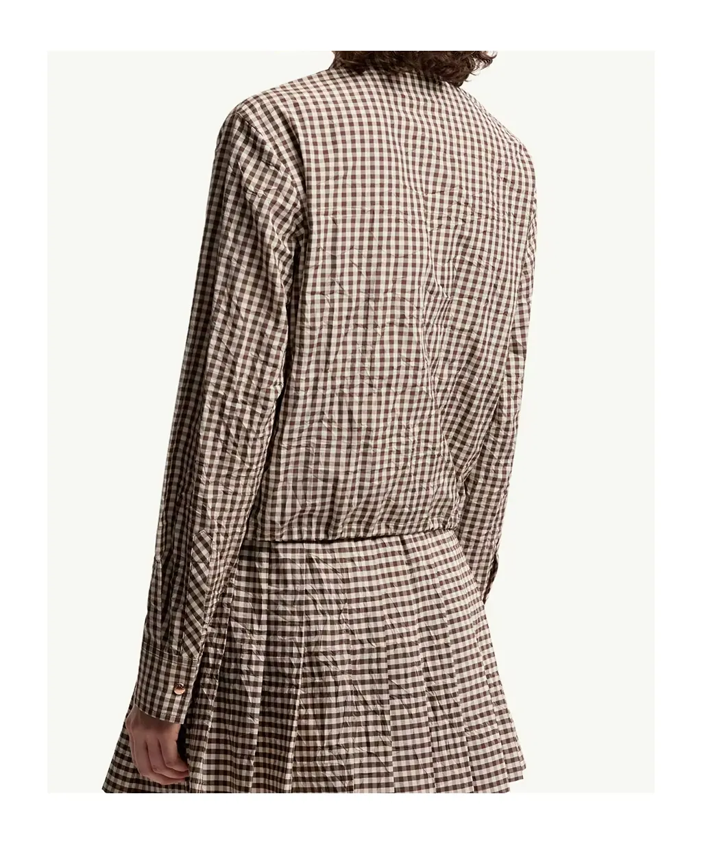 Moncler Gingham Logo Patch Zip-Up Shirt