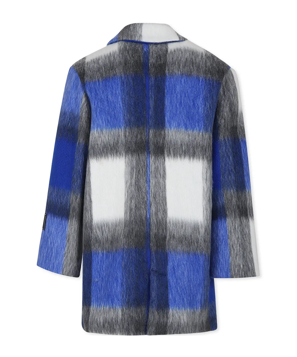 Msgm Kids Bruched Effect Checked Coat
