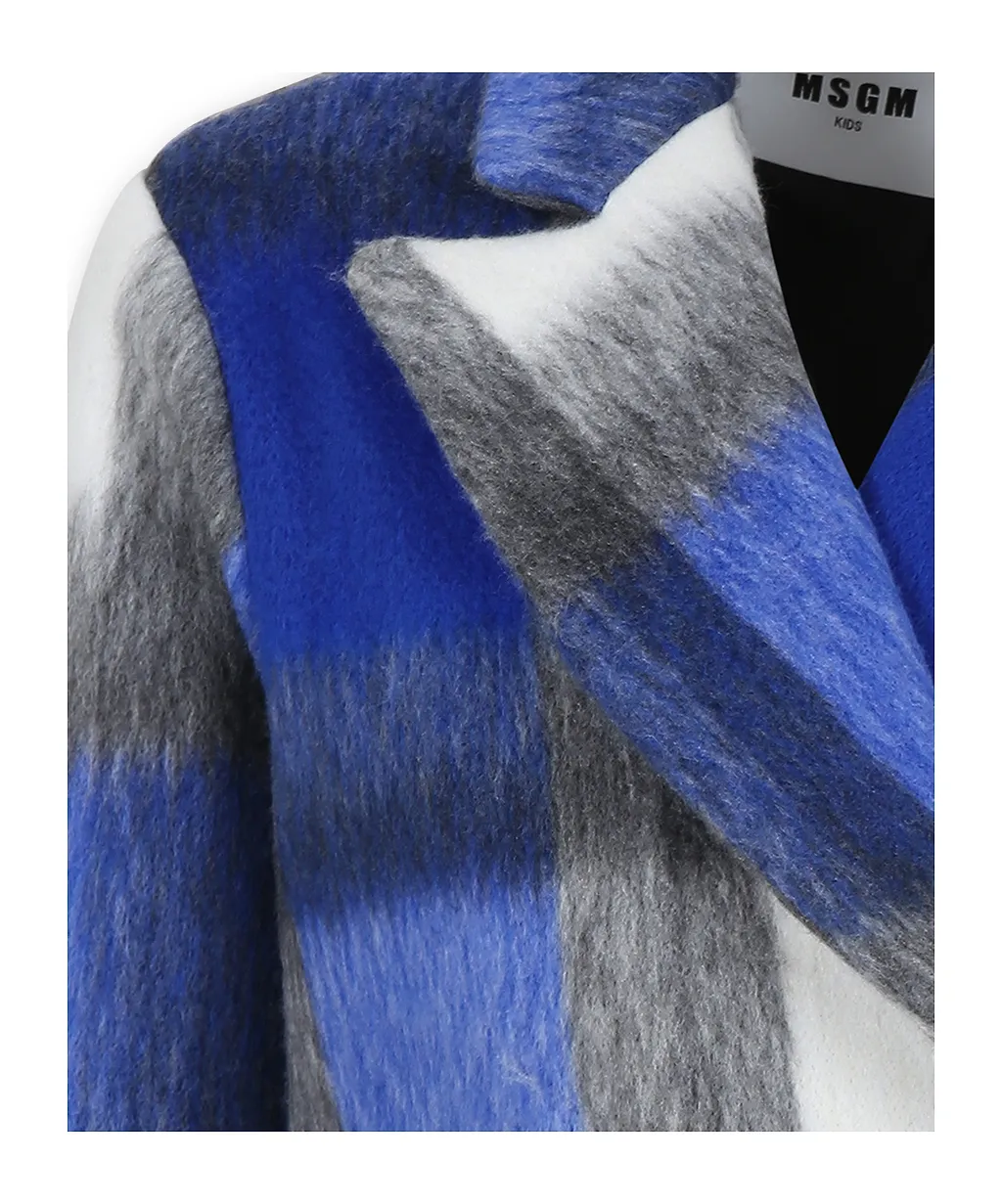 Msgm Kids Bruched Effect Checked Coat