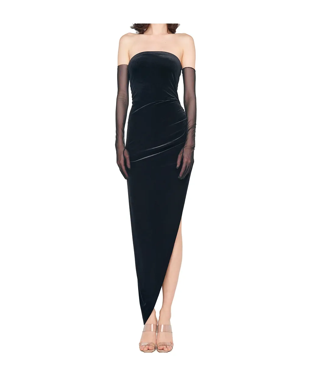 Strapless Velvet Midi Dress