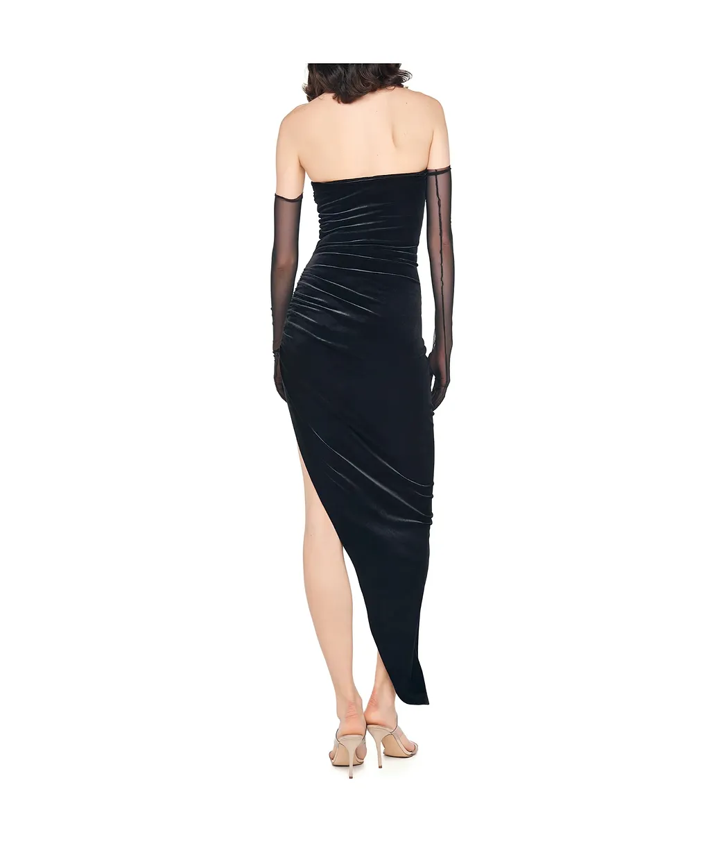 Strapless Velvet Midi Dress